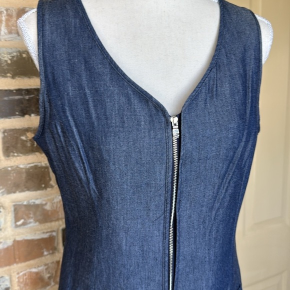 Nine West Chambray Denim Sleeveless Sheath Mini Dress Denim Silver Zip Front - Picture 5 of 13